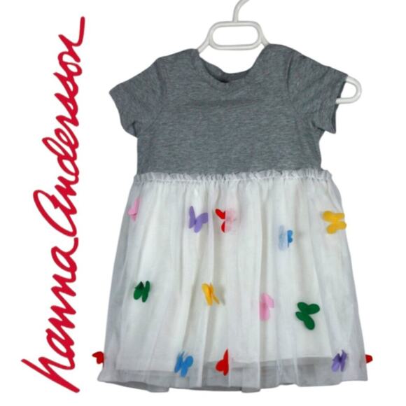 Hanna Andersson Short Sleeve Dress w/ Tulle skirt Covered in Butterflies 18-24 M - Picture 1 of 6